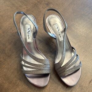 Nina Emiko Silver Luster Strappy Heels Size 6.5